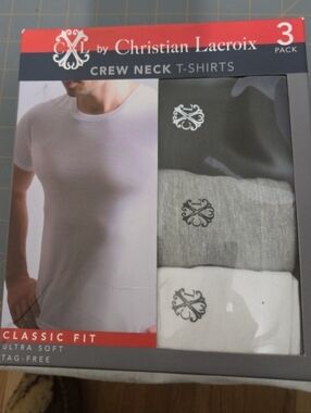 Christian Lacroix Men's Crew Neck Undershirts 3-Pack - Black, Gray, White